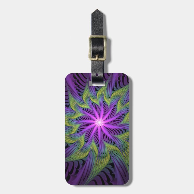 Lila Grönt Modern Abstrakt Fractal Art Bagagebricka (Vertikal Framsida)