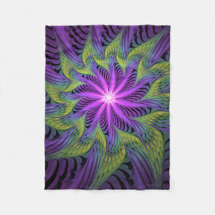 Lila Grönt Modern Abstrakt Fractal Art Fleecefilt