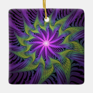 Lila Grönt Modern Abstrakt Fractal Art Julgransprydnad Keramik