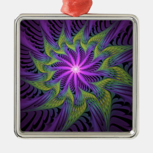 Lila Grönt Modern Abstrakt Fractal Art Julgransprydnad Metall