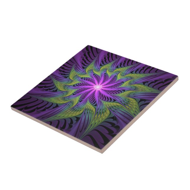 Lila Grönt Modern Abstrakt Fractal Art Kakelplatta (Sidan)