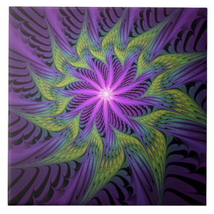 Lila Grönt Modern Abstrakt Fractal Art Kakelplatta