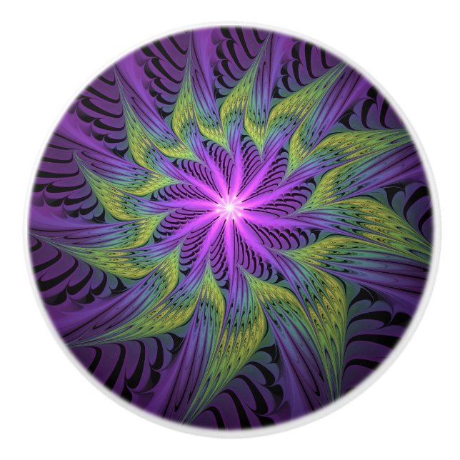 Lila Grönt Modern Abstrakt Fractal Art Knopp (Framsidan)