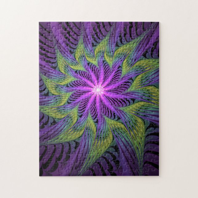 Lila Grönt Modern Abstrakt Fractal Art Pussel (Vertikal)
