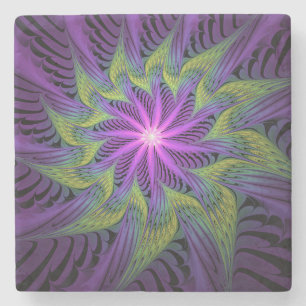 Lila Grönt Modern Abstrakt Fractal Art Stenunderlägg