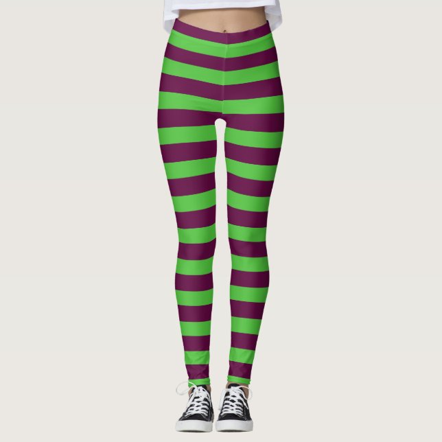 Lila & Grönt Monster Costume Halloween Rand Leggings (Framsida)