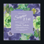 Lila Grönt Navy Watercolor Blommigt 21 Birthday Inbjudningar<br><div class="desc">Elegantens botaniska lila,  marinblått,  citronfärgad gult och grönt vattenfärgsfärgad blommigt på lila Square överraskar 21:a födelsedag. Text,  teckensnitt,  teckensnitt storlekt och färg är helt anpassade,  så det här kortet kan anpassas efter dina behov kostym.</div>