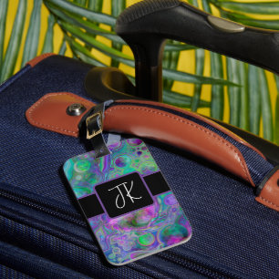Lila, Grönt och blå fluid Art Marble Bokeh Bagagebricka