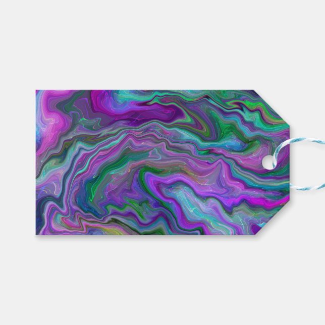 Lila-, Grönt- och Blue Fluid Art Marble Presentetikett (Framsidan (Horisontell))