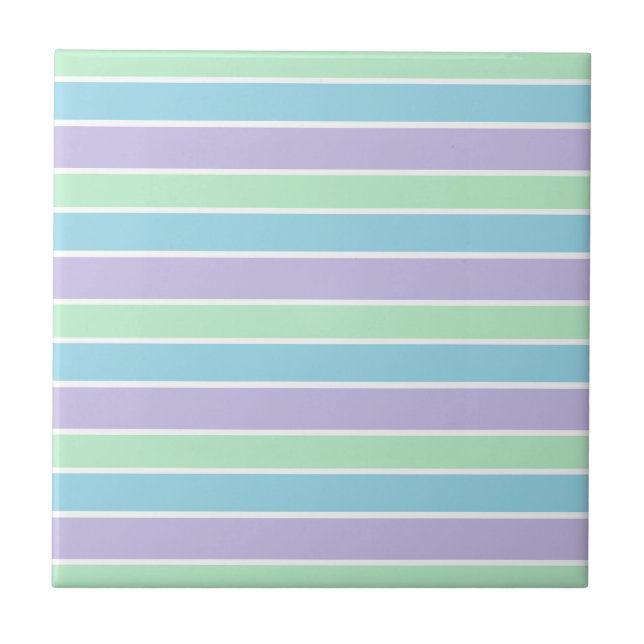 Lila Grönt och Blue Pastel Stripe Kakelplatta (Framsidan)