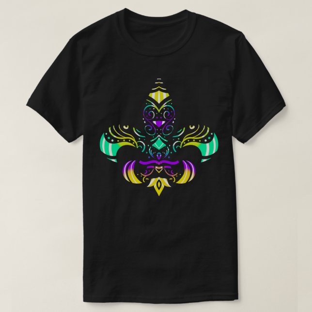 Lila Grönt och Golden Patterned Fleur de Lis T Shirt (Design framsida)