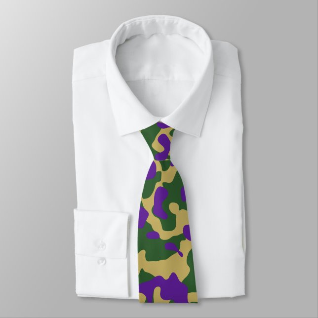 Lila, Grönt och Gult Camouflage Mönster Slips (Bunden)