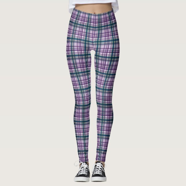 Lila/Grönt Plade Kvinnors bensin Leggings (Framsida)