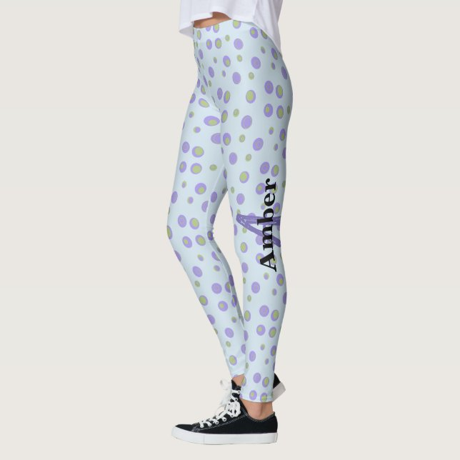 Lila Grönt Polka Dot Personlig Apparat Leggings (Vänster)