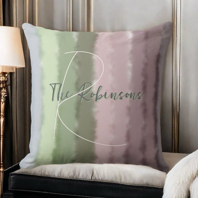 Lila grönt rand för namn i monogram kudde (Skapare uppladdad)