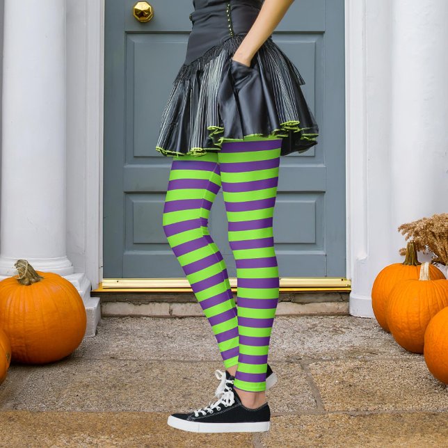 Lila & Grönt Rand Wicked Witch Halloween Leggings (Skapare uppladdad)