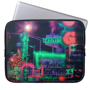 Lila Grönt Red Abstrakt Neon Ljus Monogram Laptop Fodral
