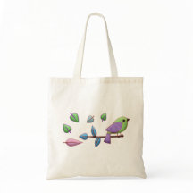 Lila Grönt Rosa Bird with Embroidery Löv