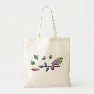 Lila Grönt Rosa Bird with Embroidery Löv Tygkasse
