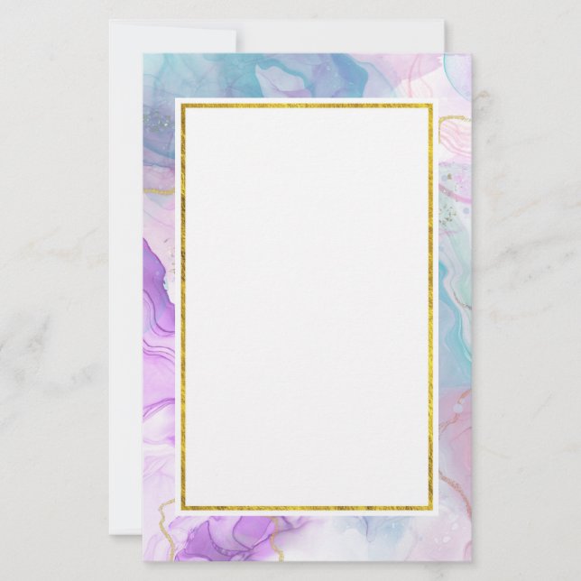 Lila, Grönt, Rosa Flytande Färg Elegant (Framsida)