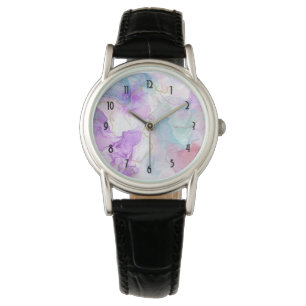 Lila, Grönt, Rosa Flytande Färg Elegant Armbandsur