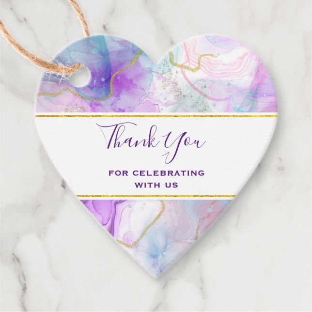 Lila, Grönt, Rosa Flytande Färg Elegant Gåvor Etiketter (Framsida)