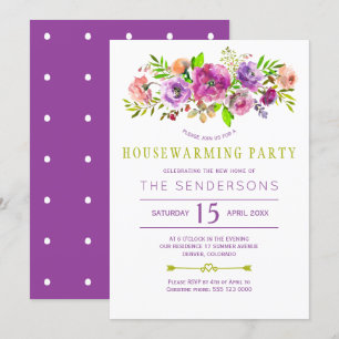 Lila grönt Rustio boho blommigt Home party Inbjudningar