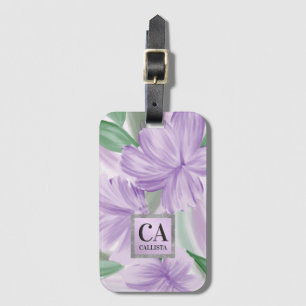 Lila Grönt Silver Blommigt Glitter Monogram Bagagebricka