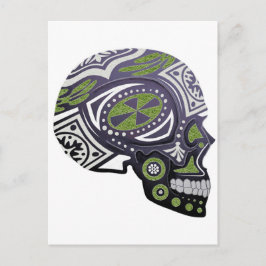 Lila Grönt Sugar Skull Skeleton Vykort
