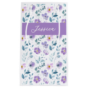 Lila Grönt Vattenfärg Vildblomma Monogram Namn