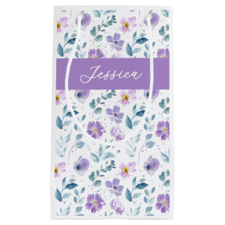 Lila Grönt Vattenfärg Vildblomma Monogram Namn