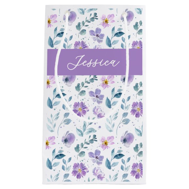 Lila Grönt Vattenfärg Vildblomma Monogram Namn (Framsidan)