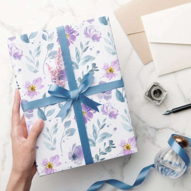 Lila Grönt Vattenfärg Vildblomma Presentpapper (Gifting)