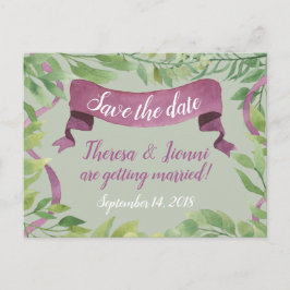 Lila & Grönt Vattenfärgsfärg Löv - Spara datum Meddelande Vykort