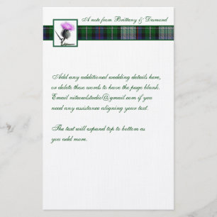 Lila, Grönt, vit Tartan och Thistle Stationery Brevpapper