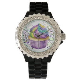 LILA GRÖNT WATERCOLOR MARDI GRAS CUPCAKE ARMBANDSUR