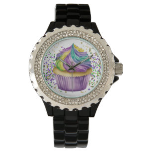 LILA GRÖNT WATERCOLOR MARDI GRAS CUPCAKE ARMBANDSUR