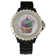 LILA GRÖNT WATERCOLOR MARDI GRAS CUPCAKE