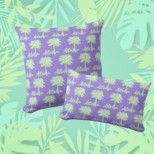 Lila Grönt White Handflatan Aloha Tropical Kudde