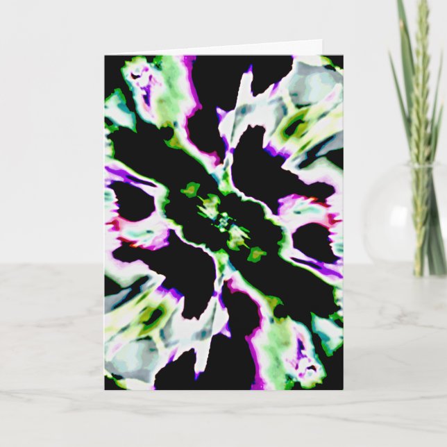 Lila Grönt White Lacy Abstrakt Petal Flower Kort (Framsida)