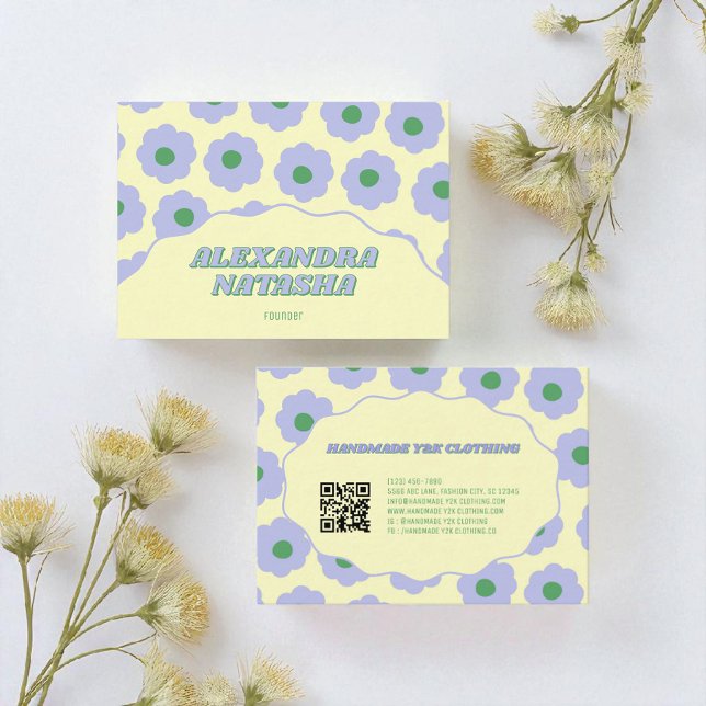Lila Grönt Y2K Flower Handmade Clothing Visitkort (Skapare uppladdad)