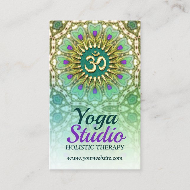Lila Grönt Yoga Holistic Energy Affärskorts Visitkort (Framsida)