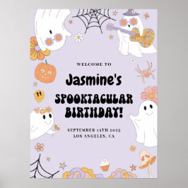 Lila Groovy Ghost Birthday Välkomstskylt Poster
