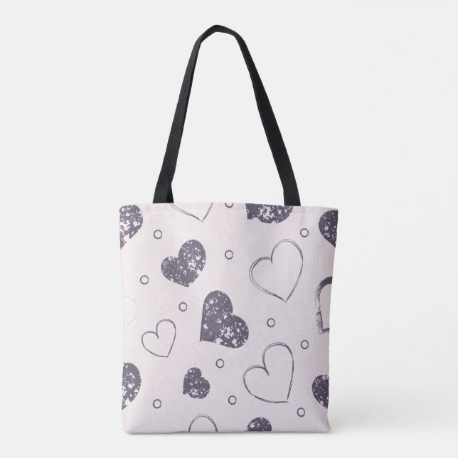 Lila Grunge Hearts Tote Bag Tygkasse (Baksida)