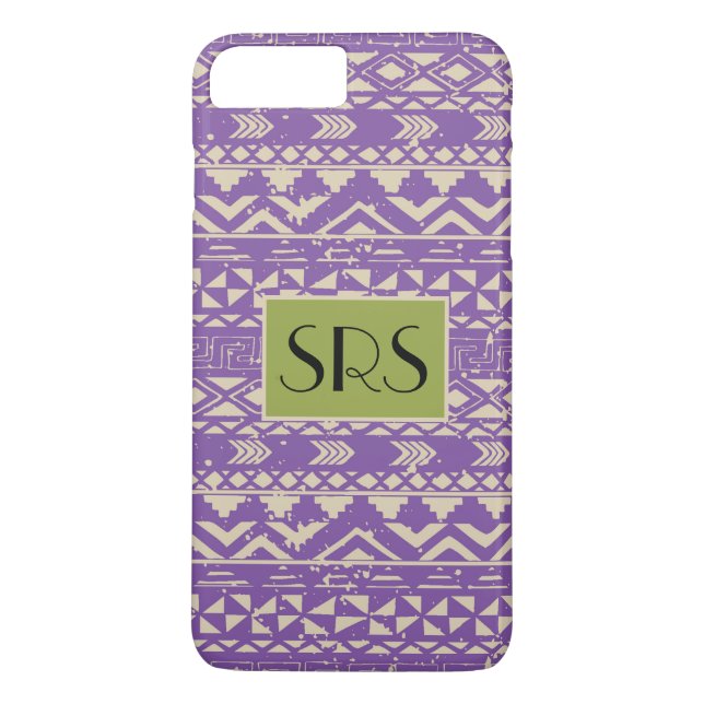Lila Grunge Mönster Monogram Case-Mate iPhone Skal (Baksida)