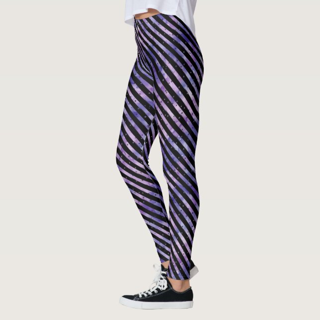 Lila Grunge Watercolor Stripe Leggings (Vänster)
