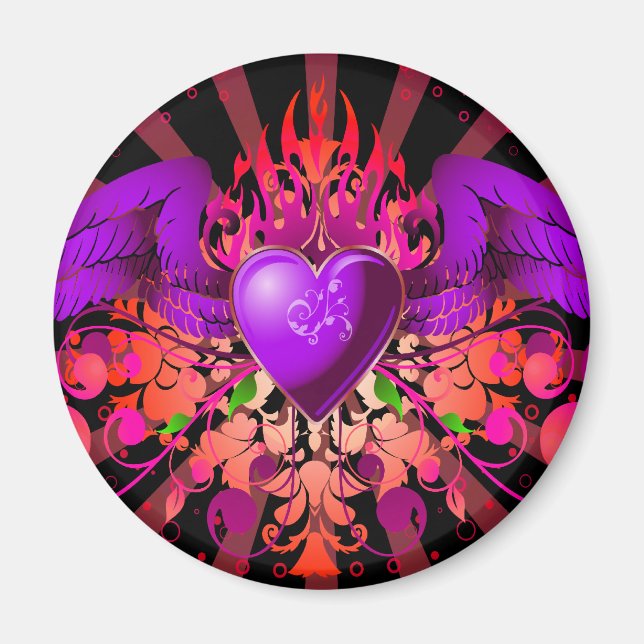 Lila Grunge Winged Heart Design Magnet (Framsidan)