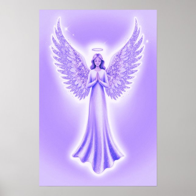 Lila Guardian Angel med Sparkly Vingar Poster (Framsidan)
