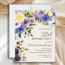 Lila Gul Akvarell Blommig 21-årsdag