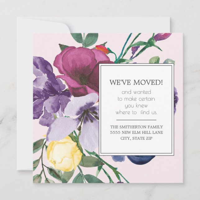 Lila Gul Akvarell Blommig Rosa Ny Adress (Framsida)